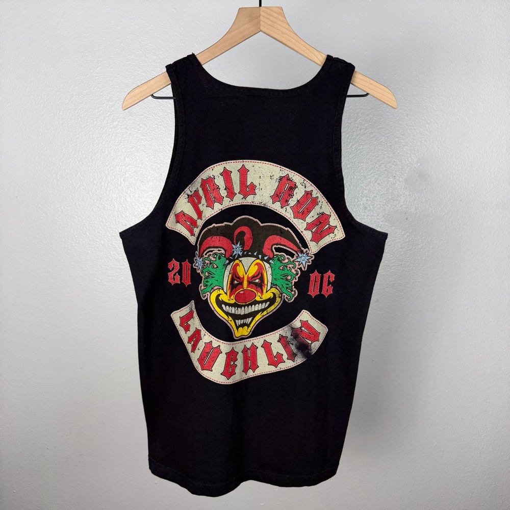 Vintage Y2K Laughlin Biker Run Rally Joker Clown Jester Tank Top T Shirt Large